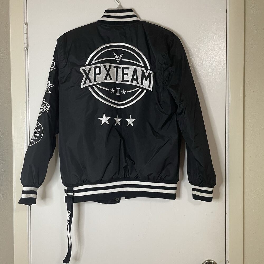 XPX Punkhippie black snap bomber varsity patchwork jacket size medium - Picture 10 of 10